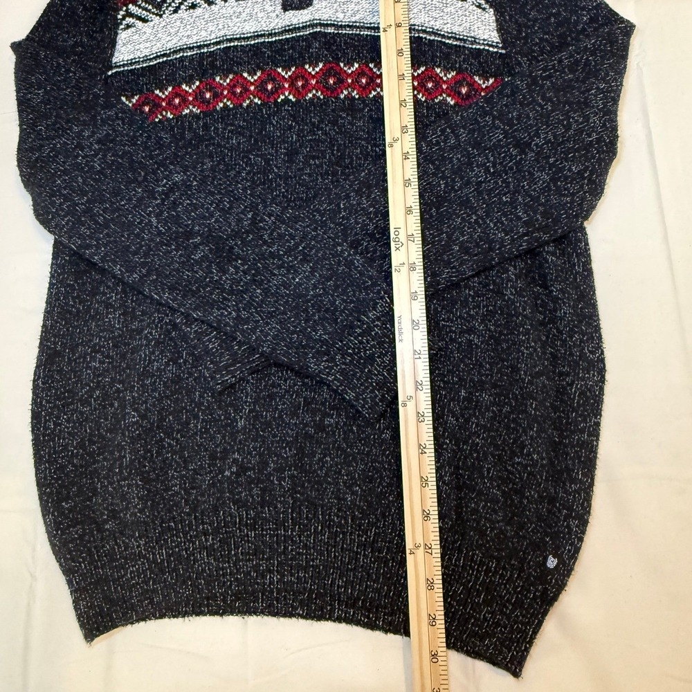Chaps Mens Fair Isle Quarter Button Mock Neck Sweater Gray Red Size Medium - Picture 3 of 5